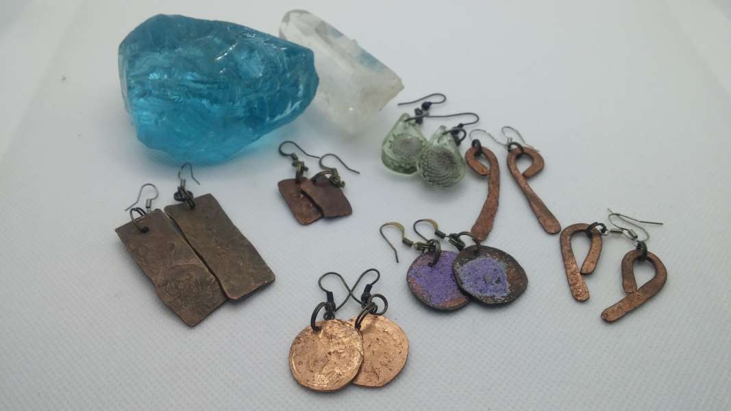 Earrings: Copper, Copper Pennies and Resin.