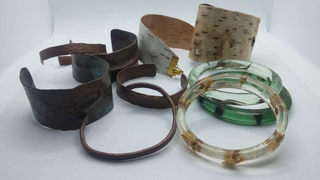 Bracelets: Resin, Copper and Birch Bark